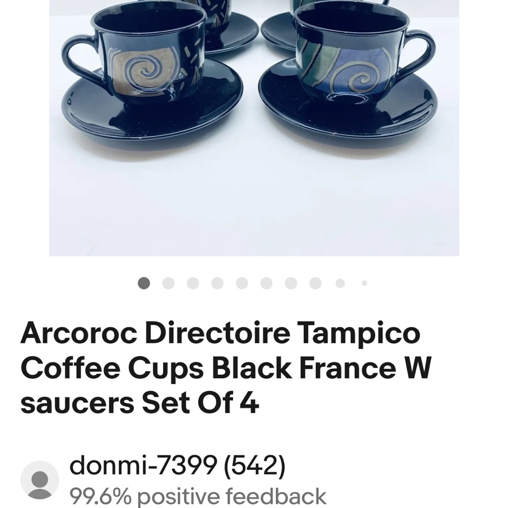 Arcoroc France 4 cups and saucers, chip resistance.  Great for espresso!